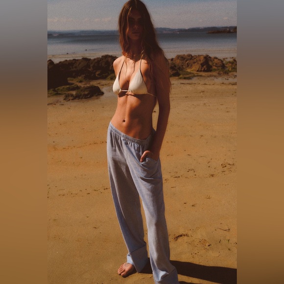Zara Light Blue Pyjama style pants / beach pants - Picture 1 of 4